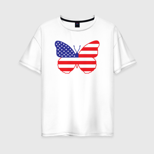 Женская футболка из хлопка оверсайз с принтом Американская бабочка, вид спереди №1