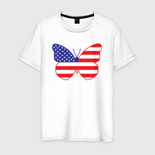 Мужская футболка из хлопка с принтом Американская бабочка, вид спереди №1