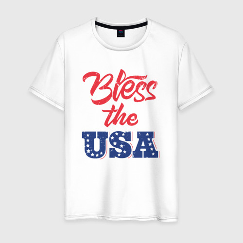 Мужская футболка из хлопка с принтом Bless the USA, вид спереди №1
