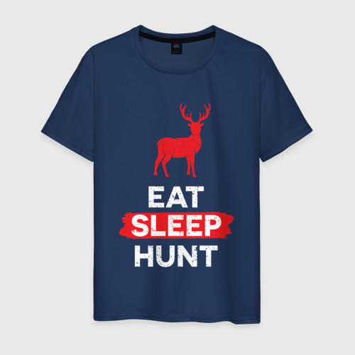 Мужская футболка из хлопка с принтом Есть спать охотиться на оленей, вид спереди №1