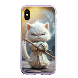 Чехол для iPhone XS Max матовый Белый кот с копьем в азиатском стиле 
