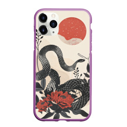 Чехол для iPhone 11 Pro Max матовый Черная змея и цветы минимализм