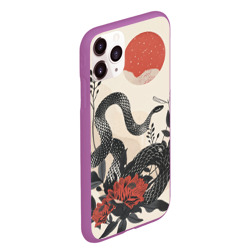 Чехол для iPhone 11 Pro Max матовый Черная змея и цветы минимализм - фото 2