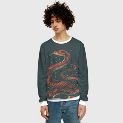 Мужской свитшот 3D Красная змея и брызги краски абстракция - фото 2