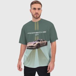 Мужская футболка oversize 3D Спортивный автомобиль Порше 911 - фото 2