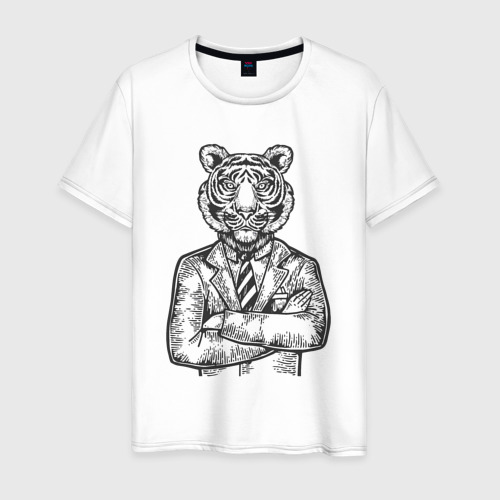 Мужская футболка из хлопка с принтом Tiger boss, вид спереди №1