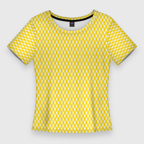 Женская приталенная футболка с принтом Жёлтый имитация сетки паттерн, вид спереди №1