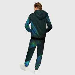 Костюм с принтом BYD sport glitch blue для мужчины, вид на модели сзади №2. Цвет основы: черный