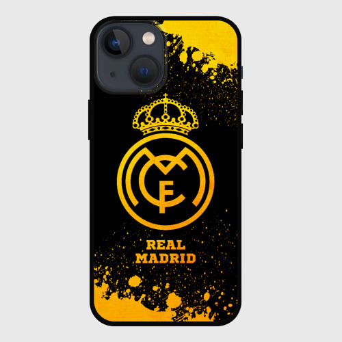 Чехол для iPhone 13 mini с принтом Real Madrid - gold gradient, вид спереди #2