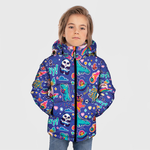 Зимняя куртка для мальчиков 3D с принтом Let's play паттерн динозавров, фото на моделе #1