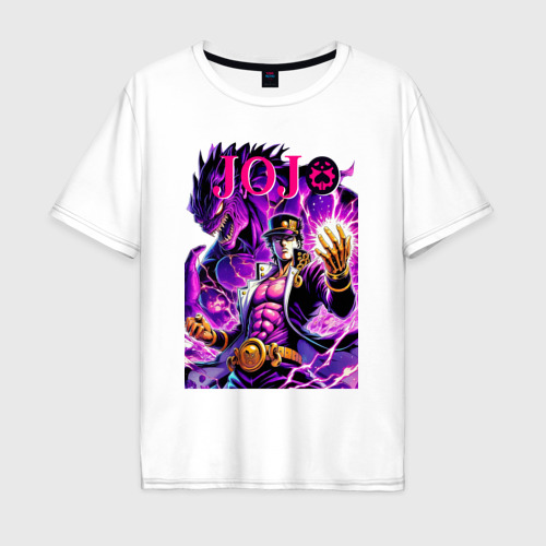 Мужская футболка из хлопка оверсайз с принтом Jotaro Kujo and his new stand ai art, вид спереди №1