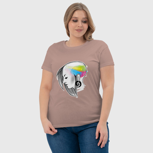 Женская футболка хлопок Киберпанк в голове, цвет пыльно-розовый - фото 6