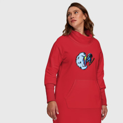 Платье с принтом Прыжок космонавта на лыжах с Месяца для женщины, вид на модели спереди №5. Цвет основы: красный