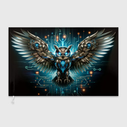 Флаг 3D Величественная кибернетическая сова на фоне футуристических неоновых схем