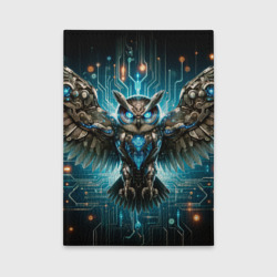 Обложка для автодокументов Величественная кибернетическая сова на фоне футуристических неоновых схем