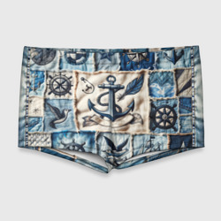 Мужские купальные плавки 3D Пэчворк с якорем - джинсовка моряка 