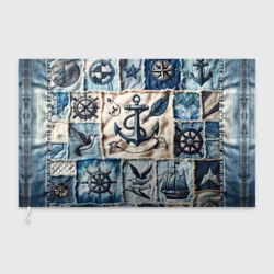 Флаг 3D Пэчворк с якорем - джинсовка моряка 