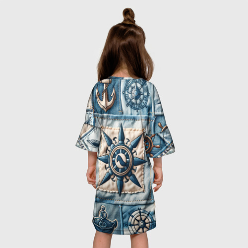 Детское платье 3D Пэчворк с якорем - джинсовка моряка , цвет 3D печать - фото 5