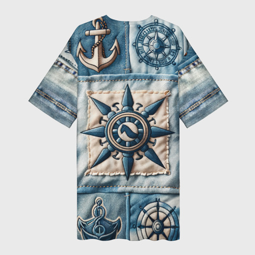 Платье-футболка 3D Пэчворк с якорем - джинсовка моряка , цвет 3D печать - фото 2