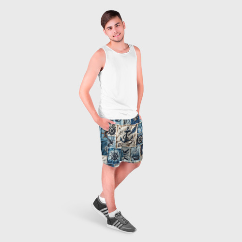 Мужские шорты 3D Пэчворк с якорем - джинсовка моряка , цвет 3D печать - фото 3