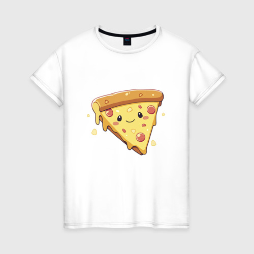 Женская футболка из хлопка с принтом Милая пицца, вид спереди №1