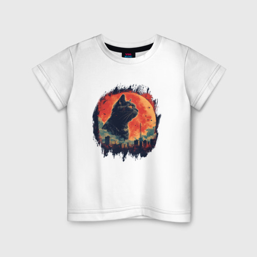 Детская футболка из хлопка с принтом Котзилла в облаках, вид спереди №1