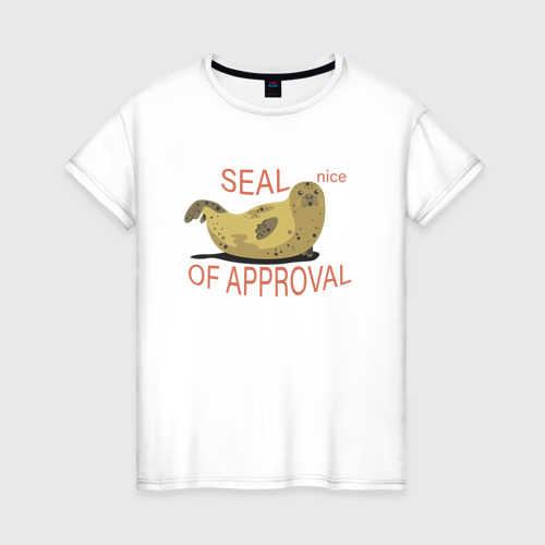 Женская футболка из хлопка с принтом Морской котик выражает одобрение, вид спереди №1