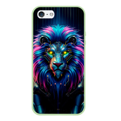 Чехол для iPhone 5/5S матовый Неоновый лев в стиле киберпанк