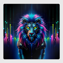 Магнитный плакат 3Х3 Неоновый лев в стиле киберпанк