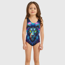 Детский купальник 3D Неоновый лев в стиле киберпанк