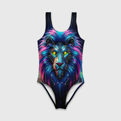Детский купальник 3D Неоновый лев в стиле киберпанк - фото 2