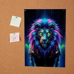 Постер Неоновый лев в стиле киберпанк - фото 2