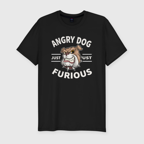 Мужская приталенная футболка из хлопка с принтом Собака злая свирепая, вид спереди №1