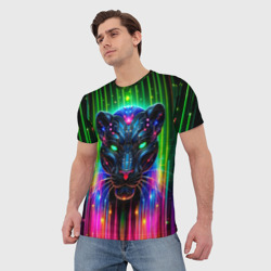 Мужская футболка 3D Неоновая цифровая пантера - фото 2