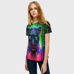Женская футболка 3D Неоновая цифровая пантера - фото 2