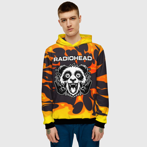 Мужская толстовка 3D Radiohead рок панда и огонь, цвет черный - фото 3