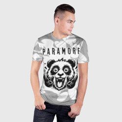 Мужская футболка 3D Slim Paramore рок панда на светлом фоне - фото 2