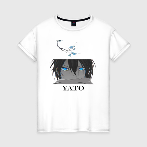Женская футболка из хлопка с принтом Бездомный бог Ято, вид спереди №1