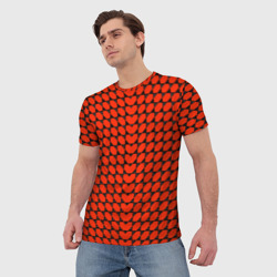Мужская футболка 3D Красные лепестки шестиугольники - фото 2