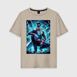 Женская футболка хлопок Oversize Jotaro Kujo - neon glow ai art