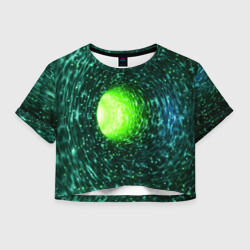 Червоточина - зеленый водоворот со свечением – Женская футболка Crop-top 3D с принтом купить