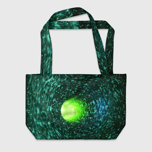 Пляжная сумка с принтом Червоточина - зеленый водоворот со свечением, вид спереди №1