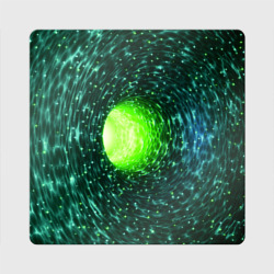 Червоточина - зеленый водоворот со свечением – Магнит виниловый Квадрат с принтом купить