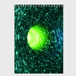 Червоточина - зеленый водоворот со свечением – Скетчбук с принтом купить