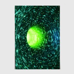 Червоточина - зеленый водоворот со свечением – Постер с принтом купить