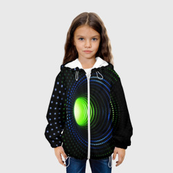 Куртка с принтом Червоточина - кольца из кубов с зеленым свечением для ребенка, вид на модели спереди №3. Цвет основы: белый