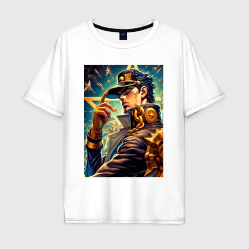Мужская футболка из хлопка оверсайз с принтом Джотаро Куджо - fantasy ai art, вид спереди №1