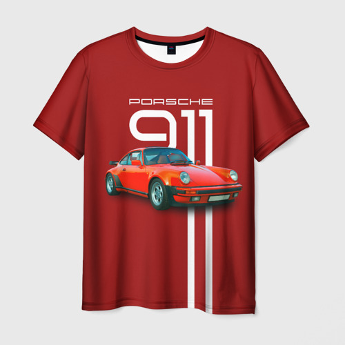 Мужская футболка с принтом Порше спортивный немецкий автомобиль, вид спереди №1