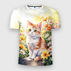 Мужская футболка 3D Slim Утрений котик