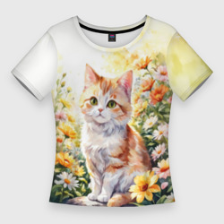 Женская футболка 3D Slim Утрений котик